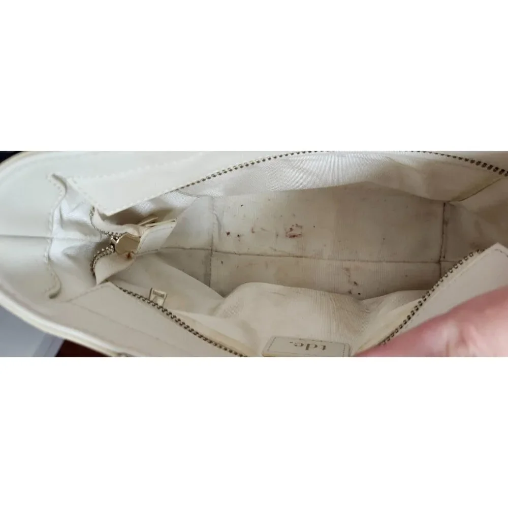 TDE White Structured Leather Tote Bag DT Logo Gold Hardware Crossbody Strap - Picture 9 of 16